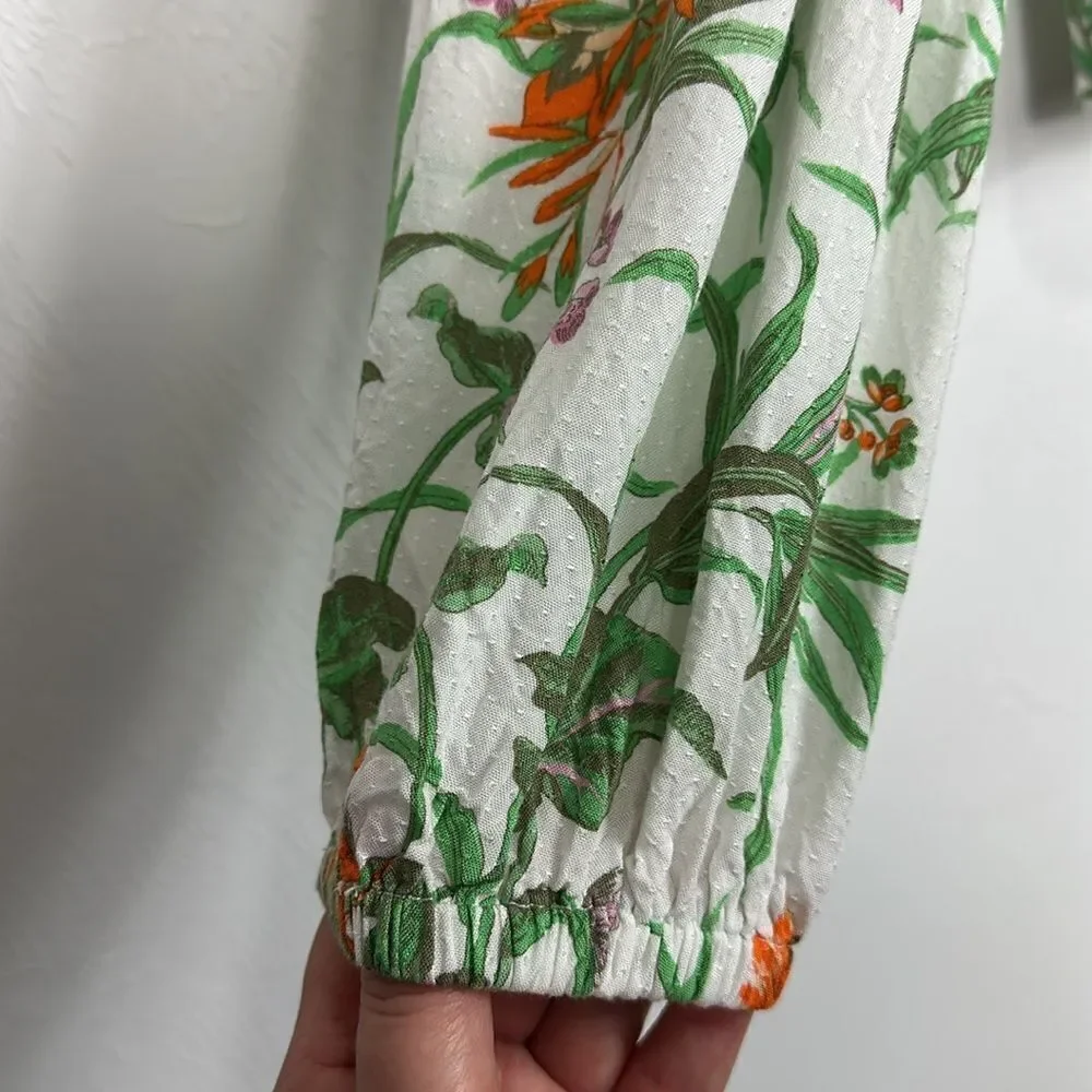ANTHROPOLOGIE Cascais Tropical Floral Bird Off The Shoulder Puff Sleeve Top XS